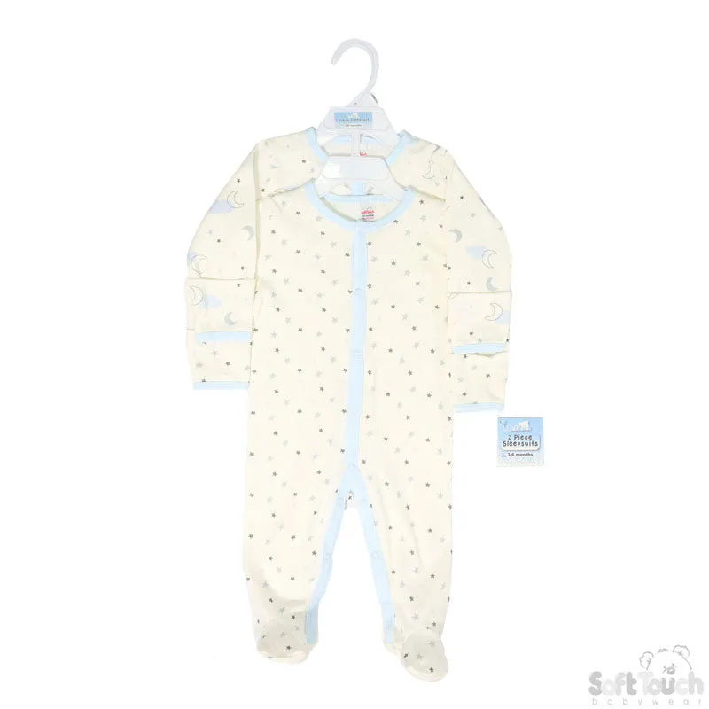 2 Pack Baby Sleep Suits Moons & Stars (NB-9Months)-4CC102-SS