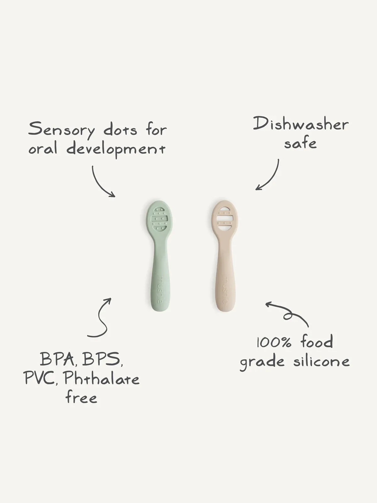 2-Pack First Feeding Baby Spoons, Cambridge Blue/Shifting Sand