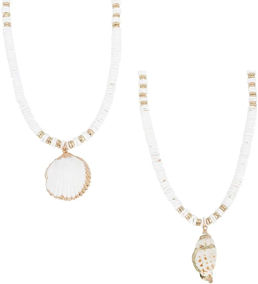2PCS Seashell Conch Surfer Choker Necklaces Boho Sea Shell Necklace for Women Summer Beach Hawaiian Style Shell Pendant Necklace Jewelry Collection for Prom Party