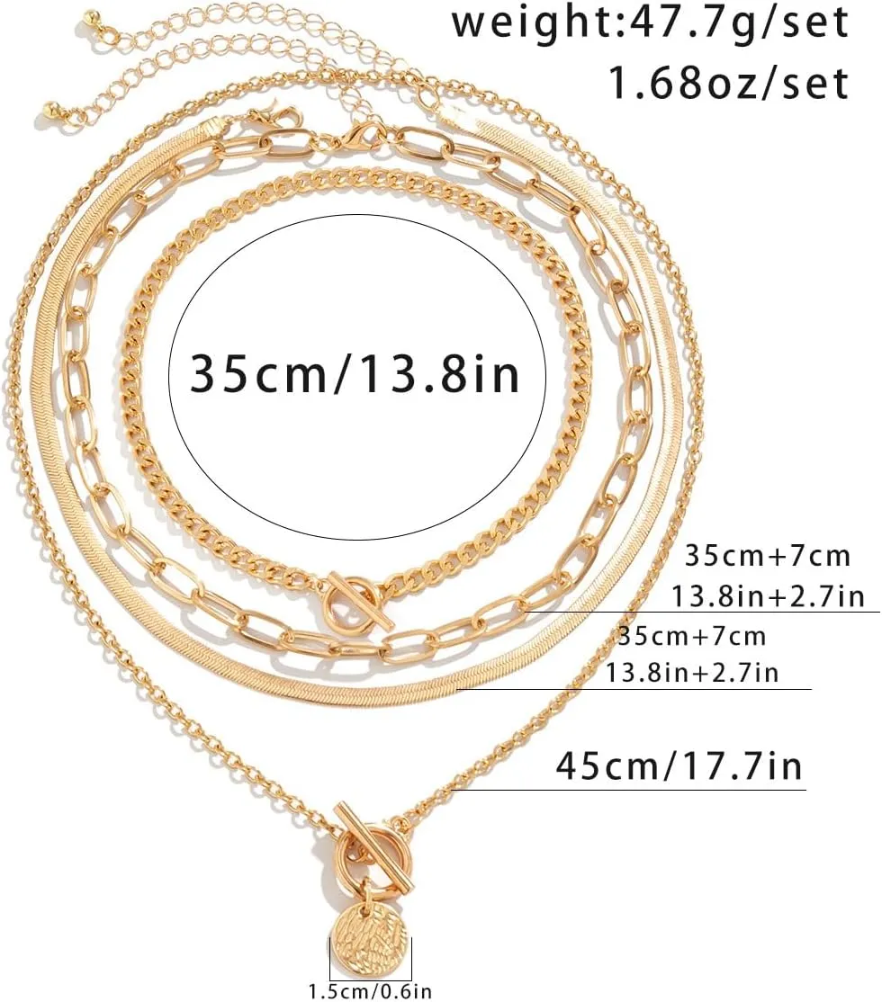 4Pac Black Layered Necklace Chunky Choker Necklace Trendy Star Pendant Multilayer Coin Link Chain Necklaces Punk Hip Hop Cool Heart Necklaces Adjustable Gold Layered Necklace Set for Men and Women