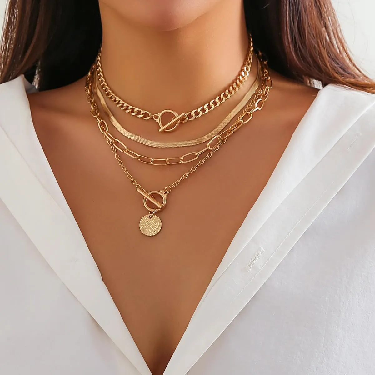 4Pac Black Layered Necklace Chunky Choker Necklace Trendy Star Pendant Multilayer Coin Link Chain Necklaces Punk Hip Hop Cool Heart Necklaces Adjustable Gold Layered Necklace Set for Men and Women
