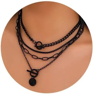 4PCS Gold Layered Necklaces for Women Trendy Retro Coin Pendant Chunky Dainty Chains Goth Aesthetic Adjustable Link Herringbone Cuban Snake Chains with Coin Pendant Ideal Birthday Jewelry Gift