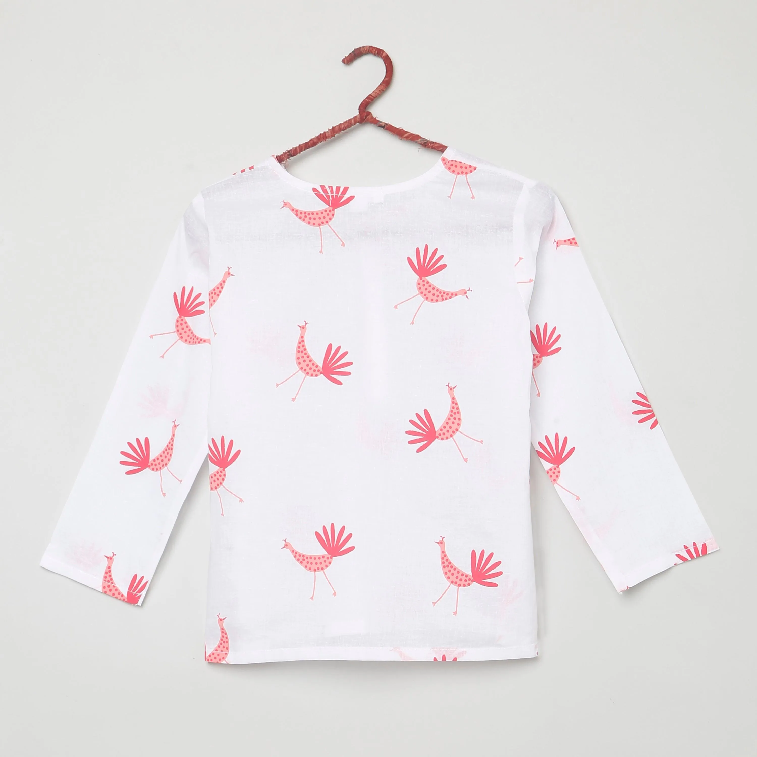 A Pride of Peacocks' - Unisex Kurta Pyjama Set for Kids