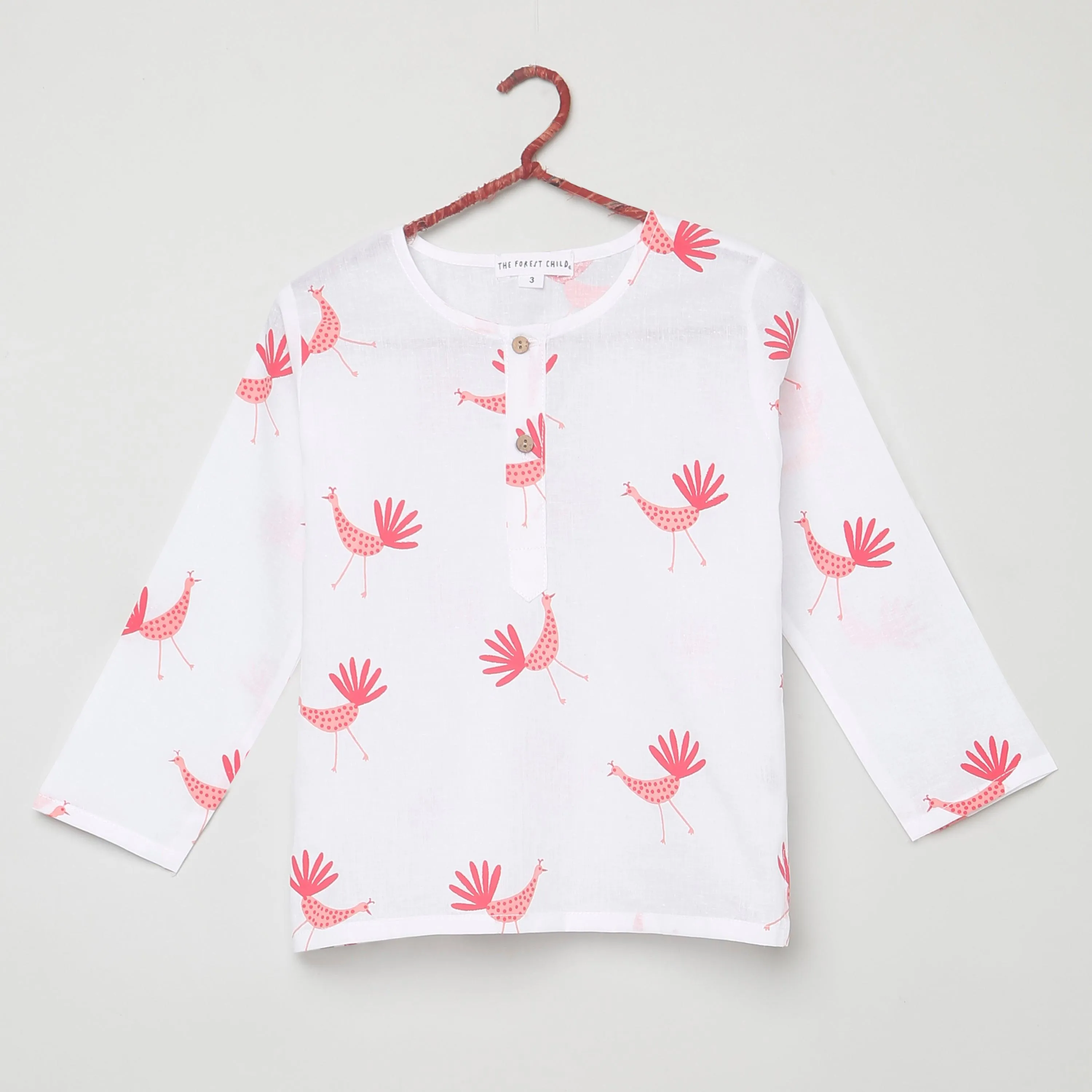 A Pride of Peacocks' - Unisex Kurta Pyjama Set for Kids