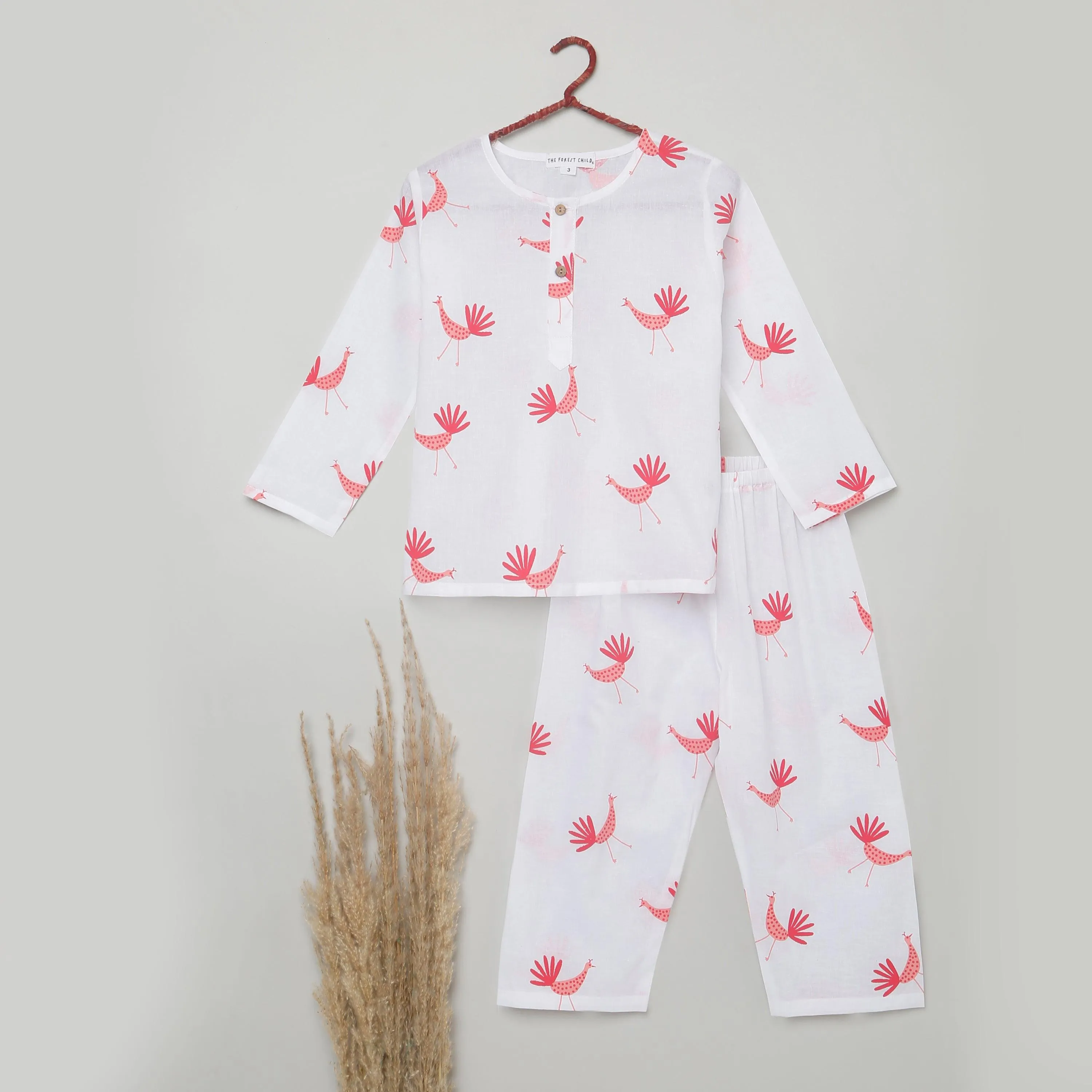 A Pride of Peacocks' - Unisex Kurta Pyjama Set for Kids