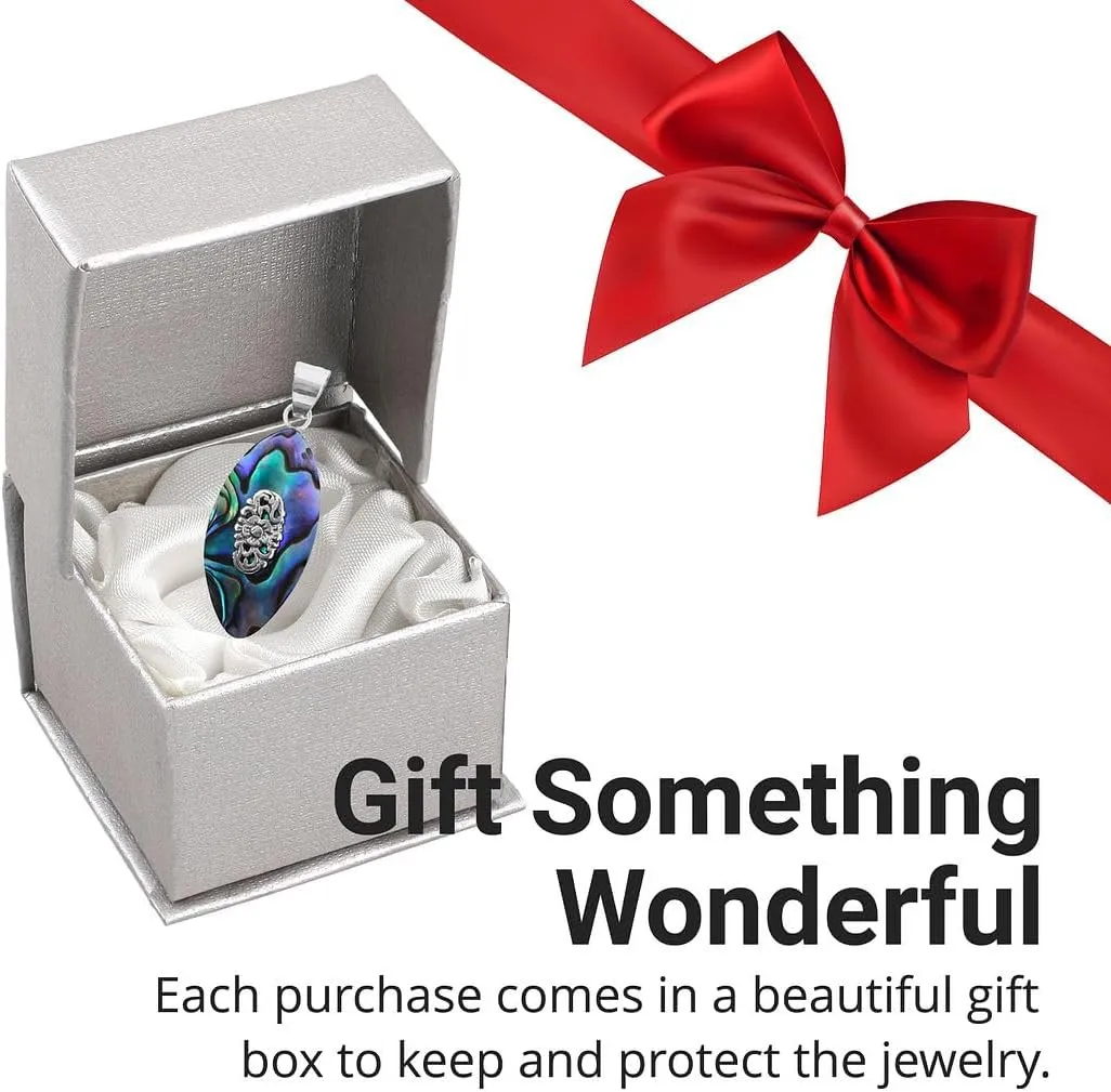 Abalone Shell Pendant in 925 Sterling Silver - Natural Abalone Pendants for Necklaces - Boho Beach Charm Costume Western Jewelry for Women - Anniversary Engagement Trendy Birthday Gifts