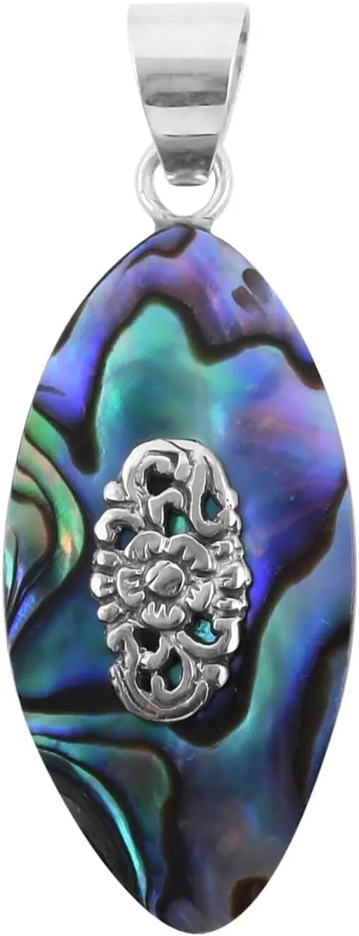 Abalone Shell Pendant in 925 Sterling Silver - Natural Abalone Pendants for Necklaces - Boho Beach Charm Costume Western Jewelry for Women - Anniversary Engagement Trendy Birthday Gifts