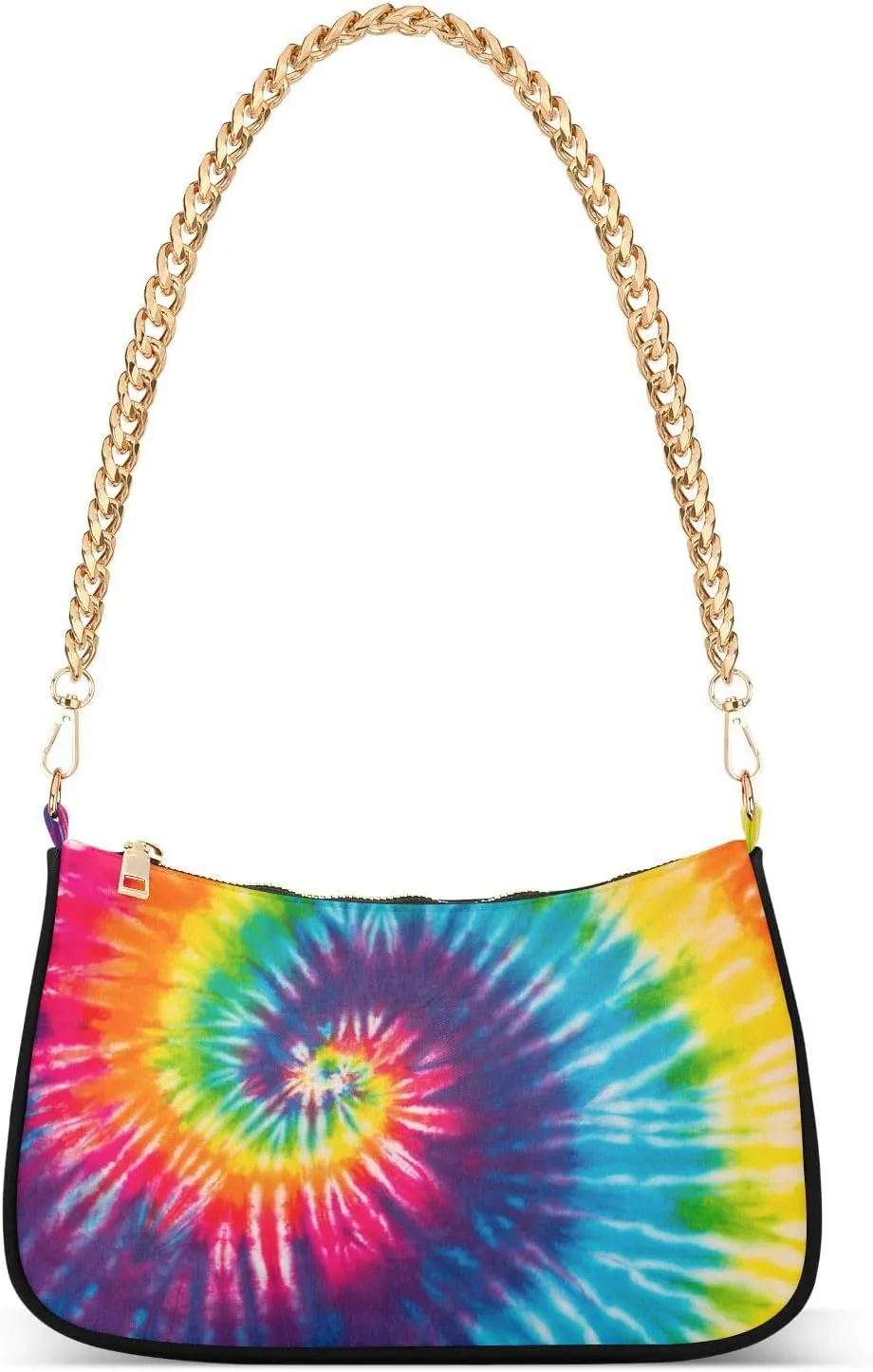 Abstract Swirl Tie Dye Shoulder Handbags for Women Travel Hobo Tote Handbag Women Gold Chain Shoulder Bags Purse with Zipper Closure