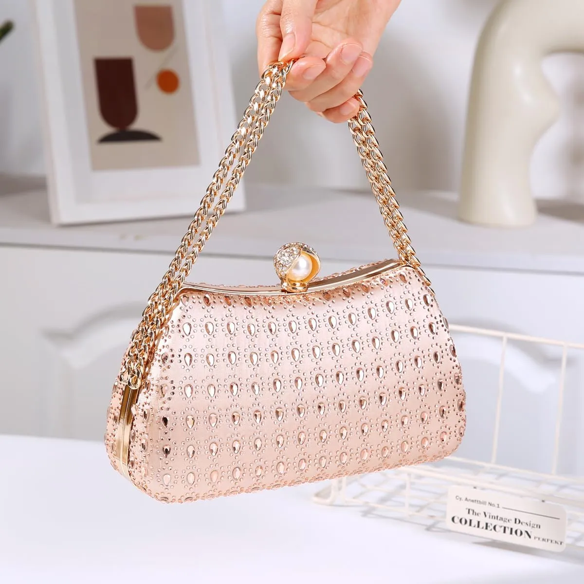 Afashor Women's Rhinestone Glitter Handbags with Chain Shoulder Clutch Purse Shiny Evening Bags for Party