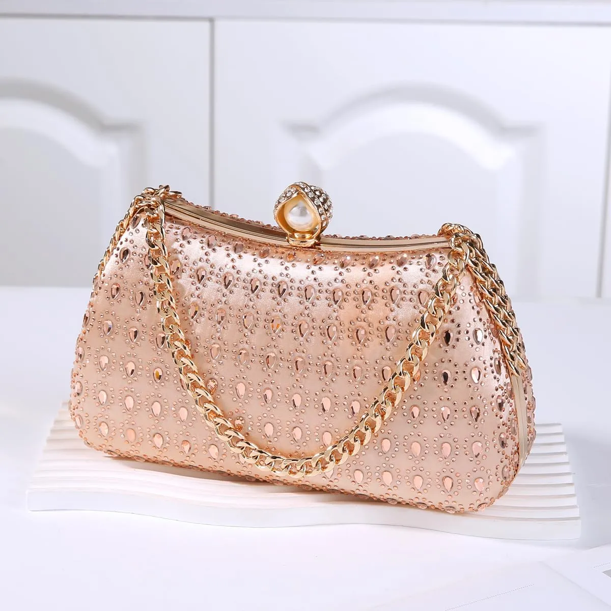 Afashor Women's Rhinestone Glitter Handbags with Chain Shoulder Clutch Purse Shiny Evening Bags for Party