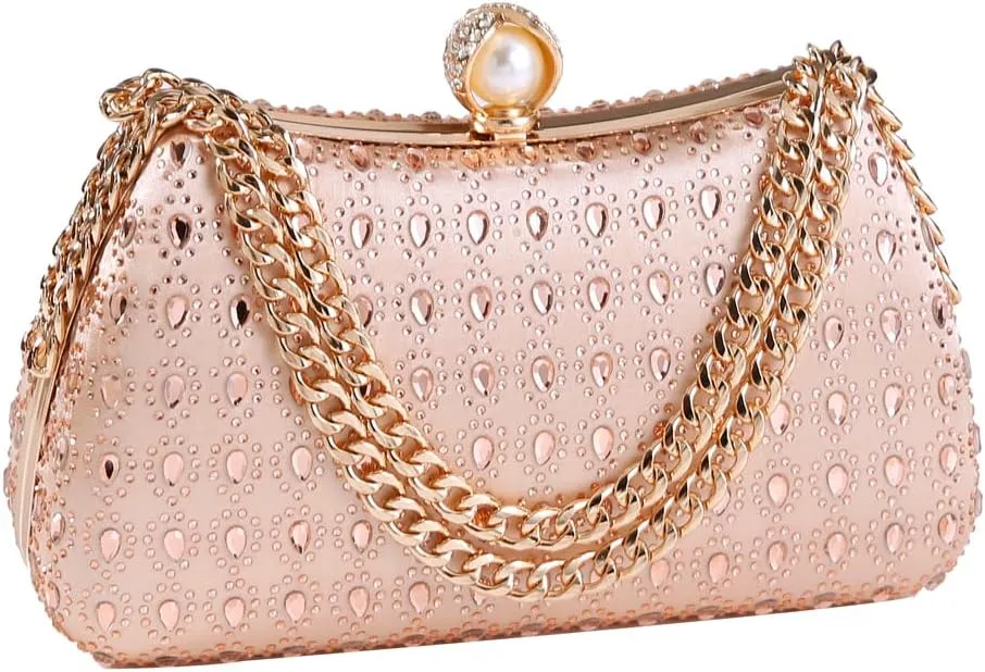 Afashor Women's Rhinestone Glitter Handbags with Chain Shoulder Clutch Purse Shiny Evening Bags for Party