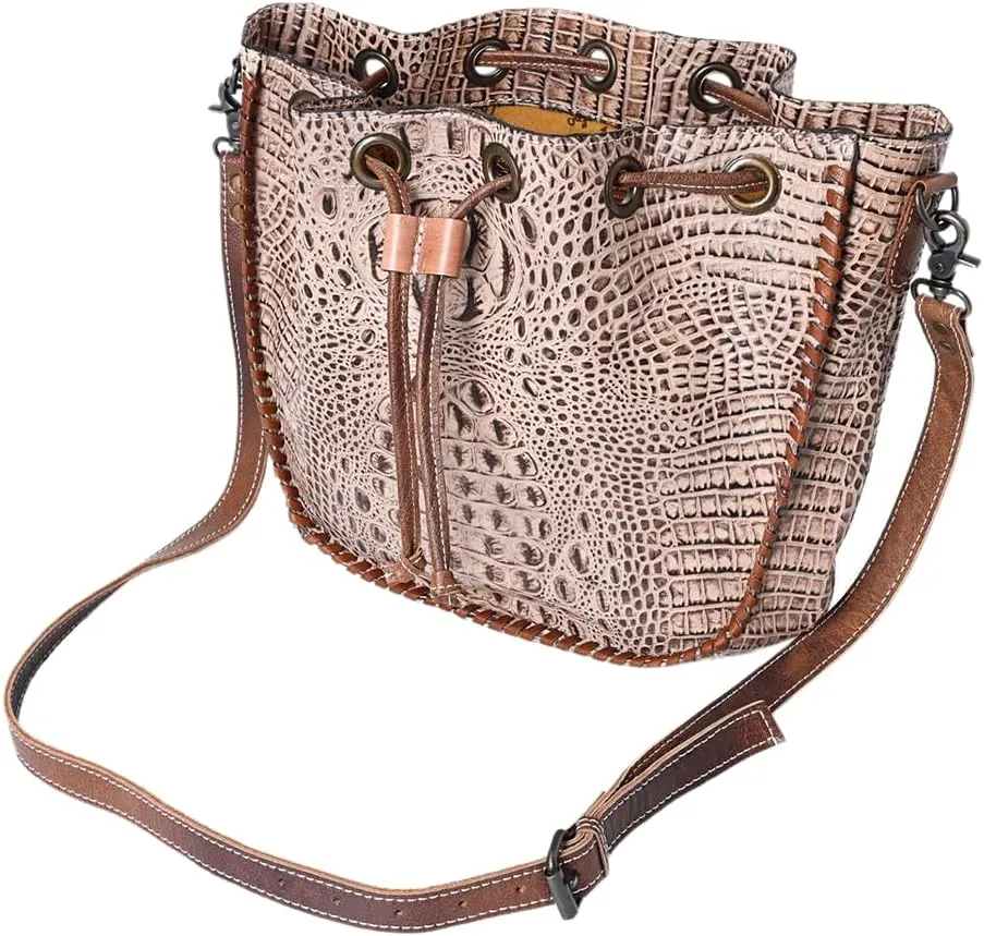 American Darling Bucket Crocodile Embossed Genuine Leather Western Women Bag Handbag Purse | Western Bucket Bag | Travel Bucket Bags | College Bucket Bag | Casual Bucket Bag