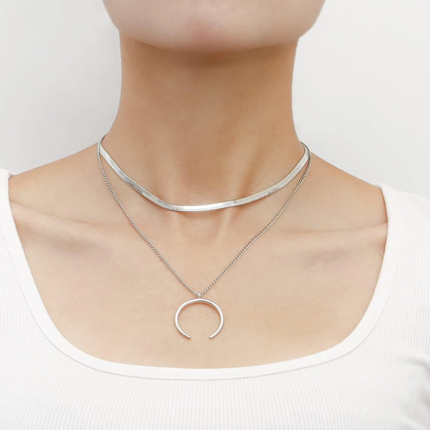 Aonklot Layered Gold Necklaces for Women Stacked Herringbone Paperclip Layered Chains Necklace Gold Snake Choker Necklaces Jewelry for Women