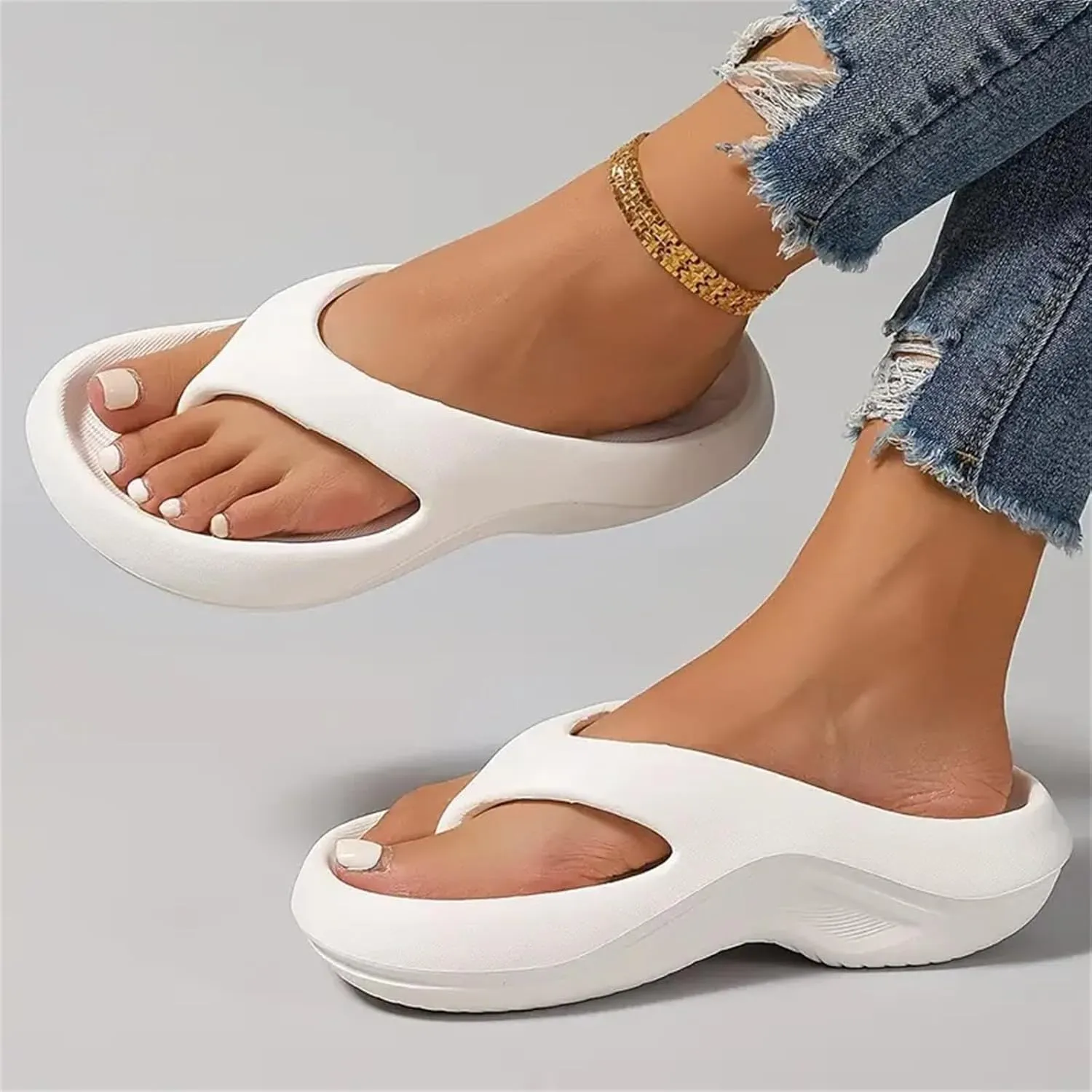 Arch Support Flip Flops for Women Plantar Fasciitis, Orthopedic Sandals, Slip On Thong Sandals, Orthotic Slippers Indoor and Outdoor, Comfortable Walking Slides for All Day Wear, Ladies Wedge Slippers
