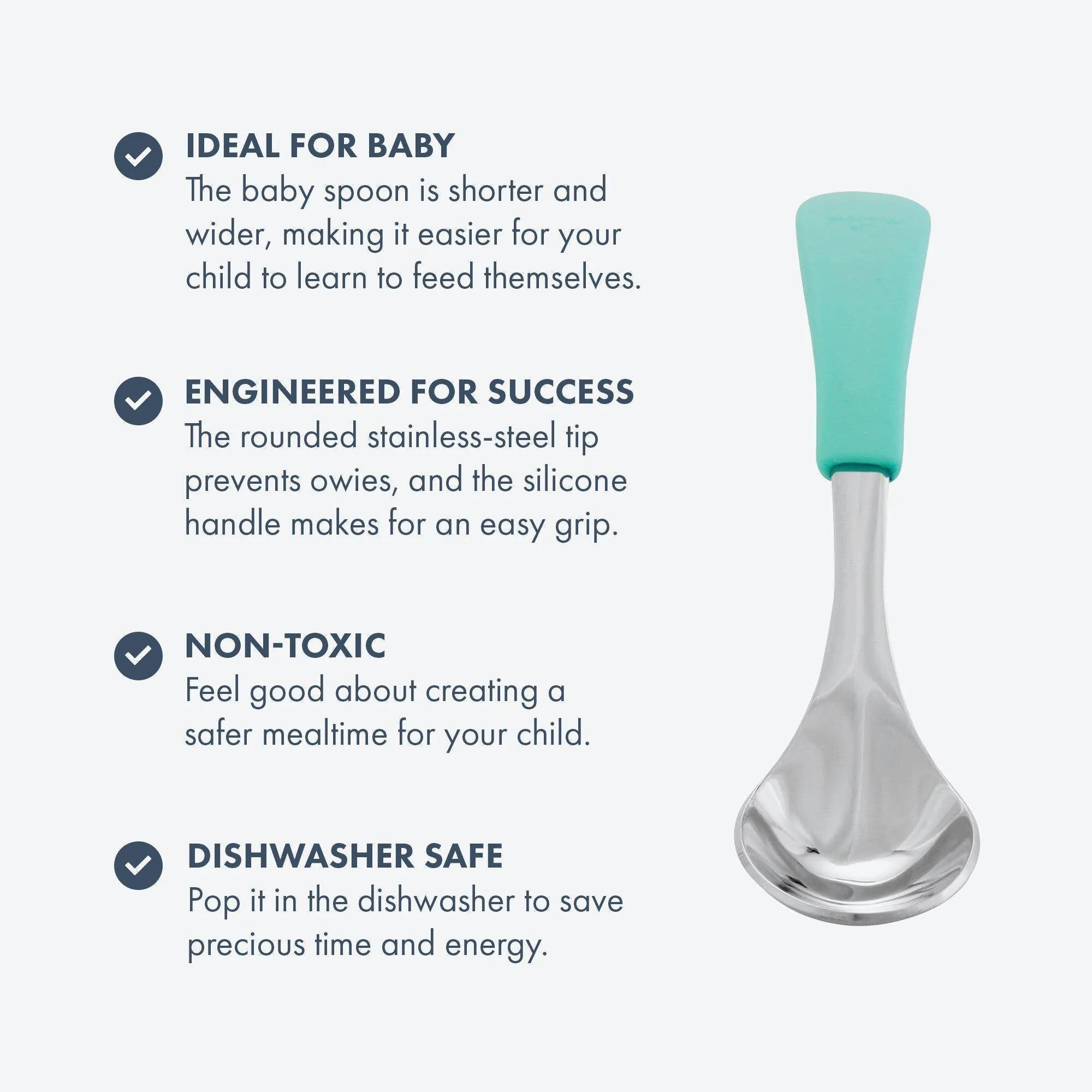 Avanchy Stainless Steel Baby Spoons - Pack of 2 - Green