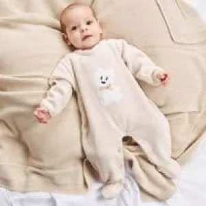 Baby Clothing Beige Knit Baby Romper Dog