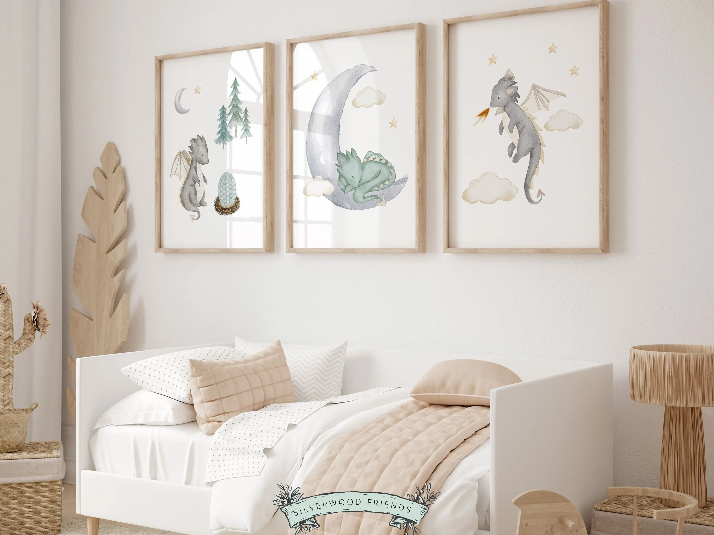 Baby Dragon Moon Nursery Prints - Set 3