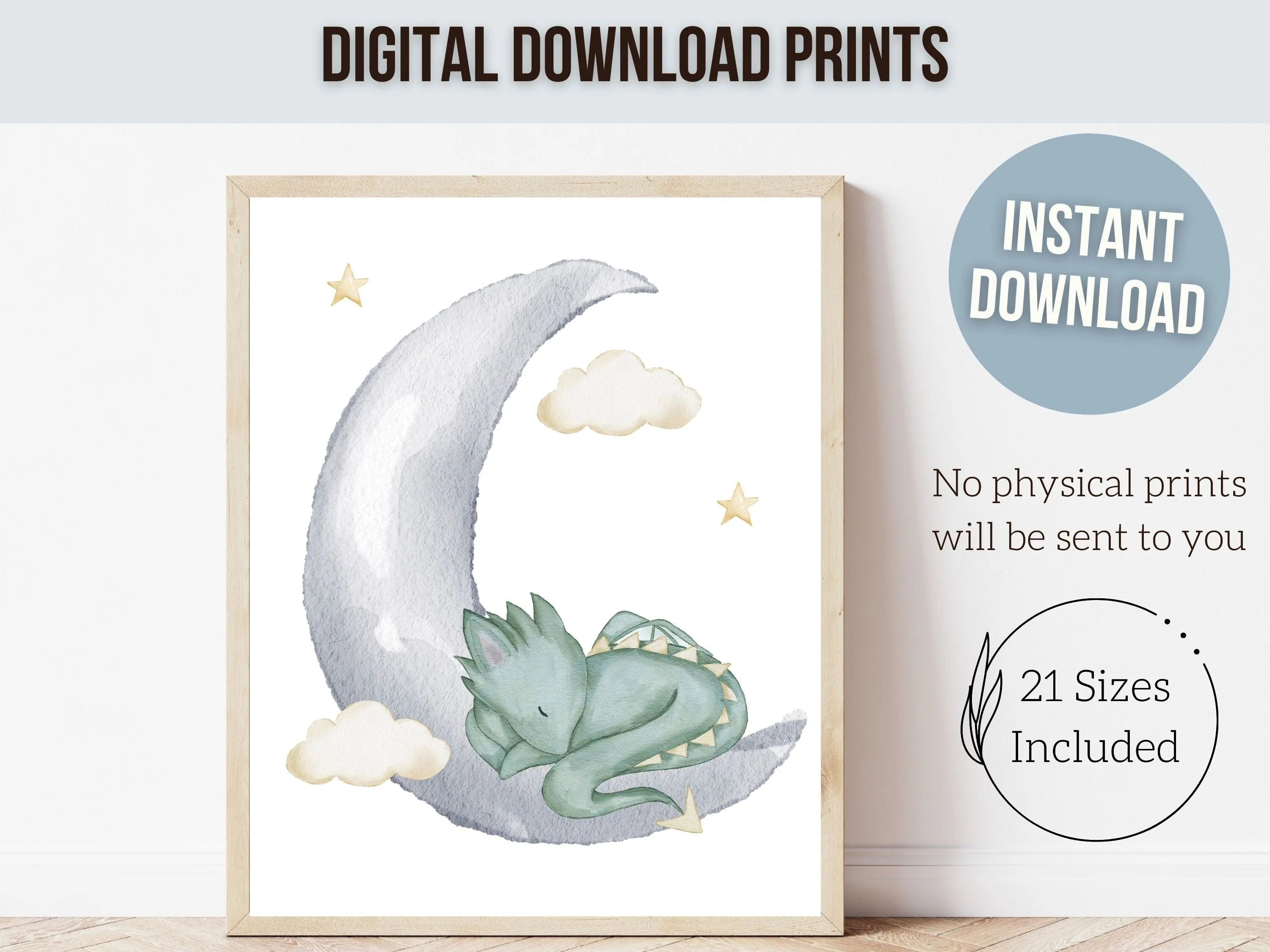 Baby Dragon Moon Nursery Prints - Set 3
