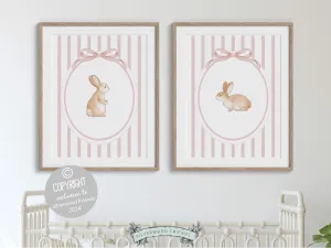 Baby Girl Pink Bunny Nursery Prints - Set of 2