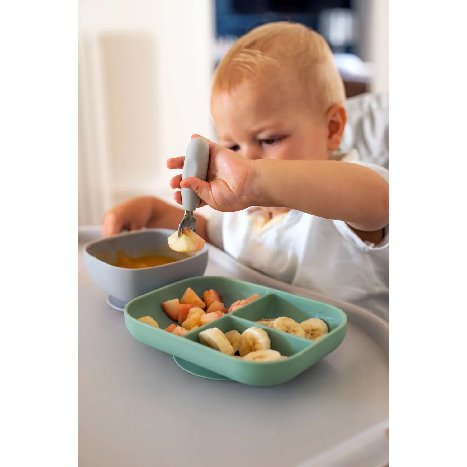 Beaba Set of 2 Stainless Steel Pre-Cutlery - Velvet Grey