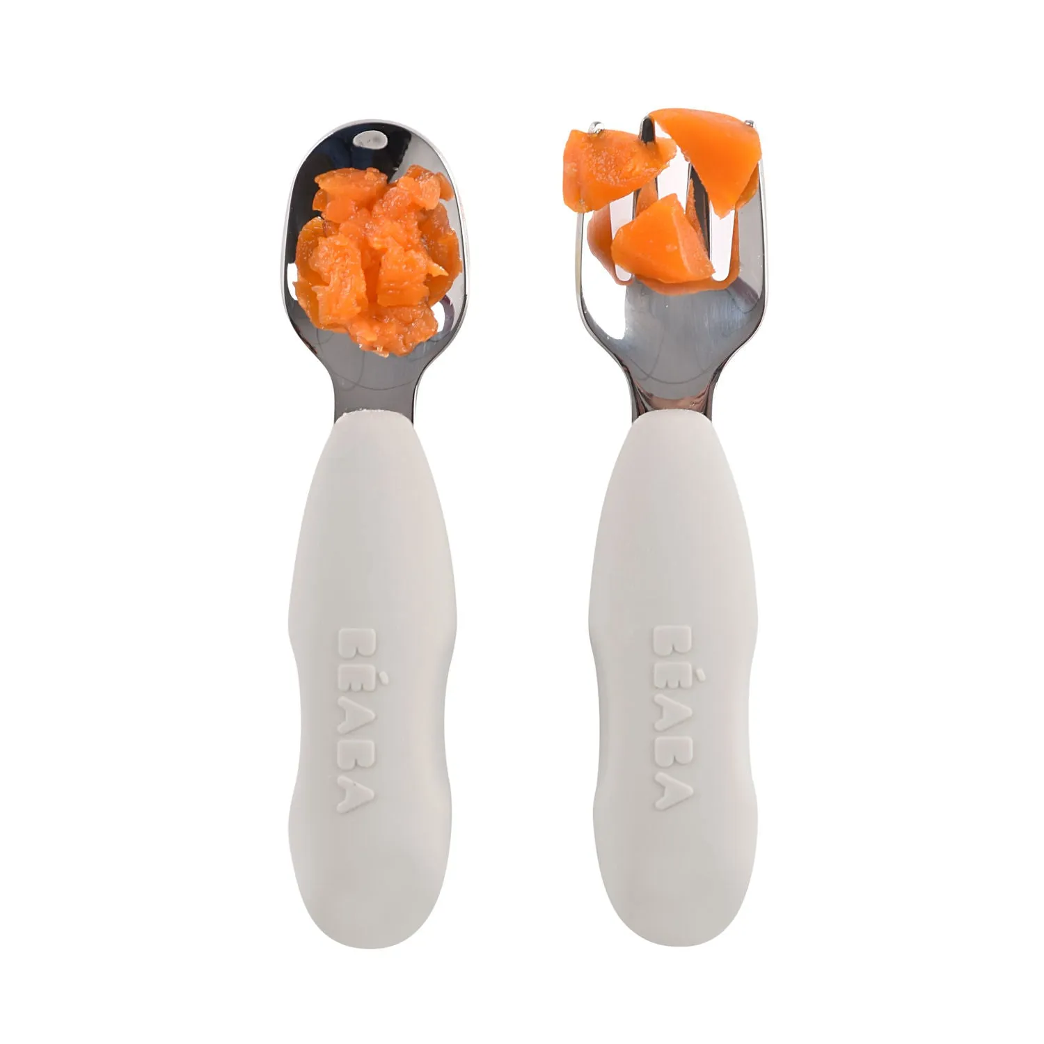 Beaba Set of 2 Stainless Steel Pre-Cutlery - Velvet Grey