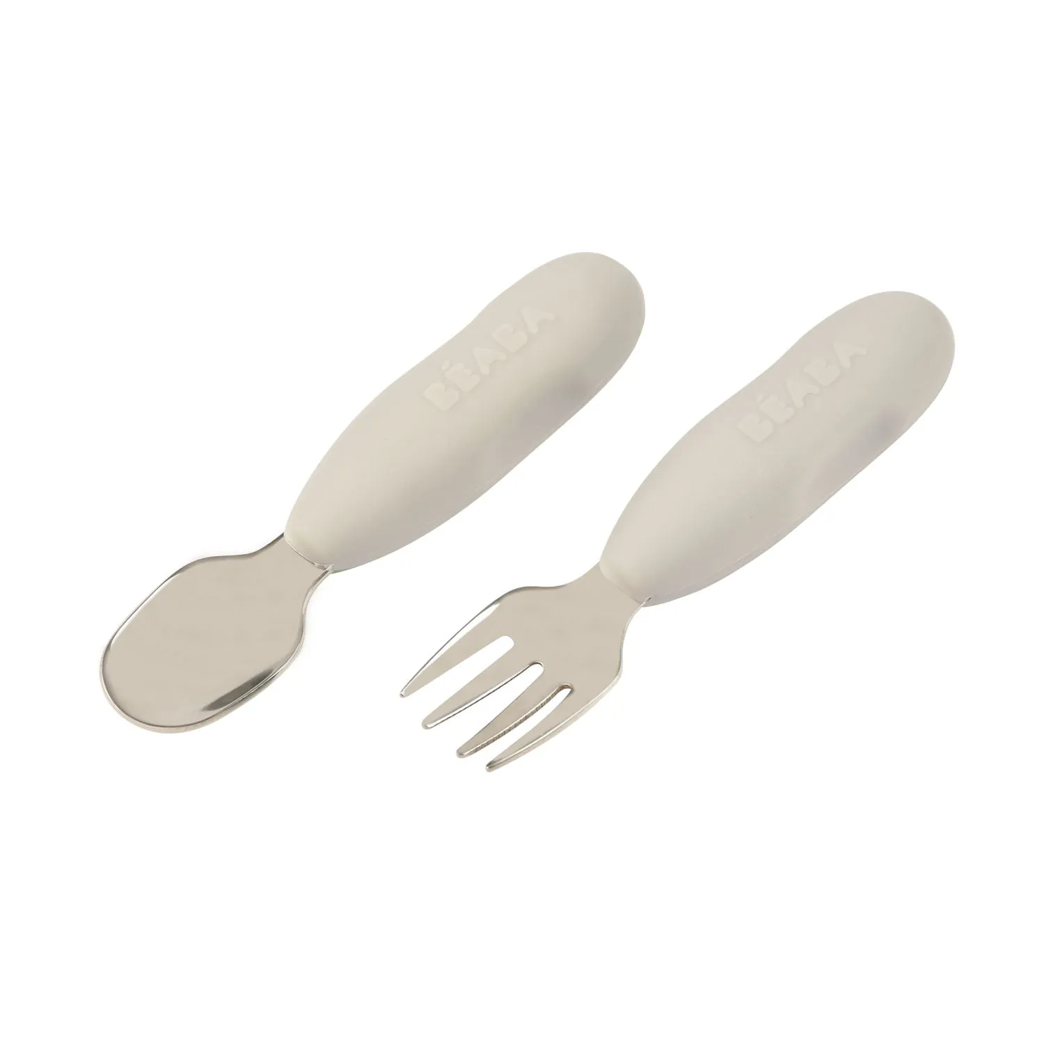 Beaba Set of 2 Stainless Steel Pre-Cutlery - Velvet Grey