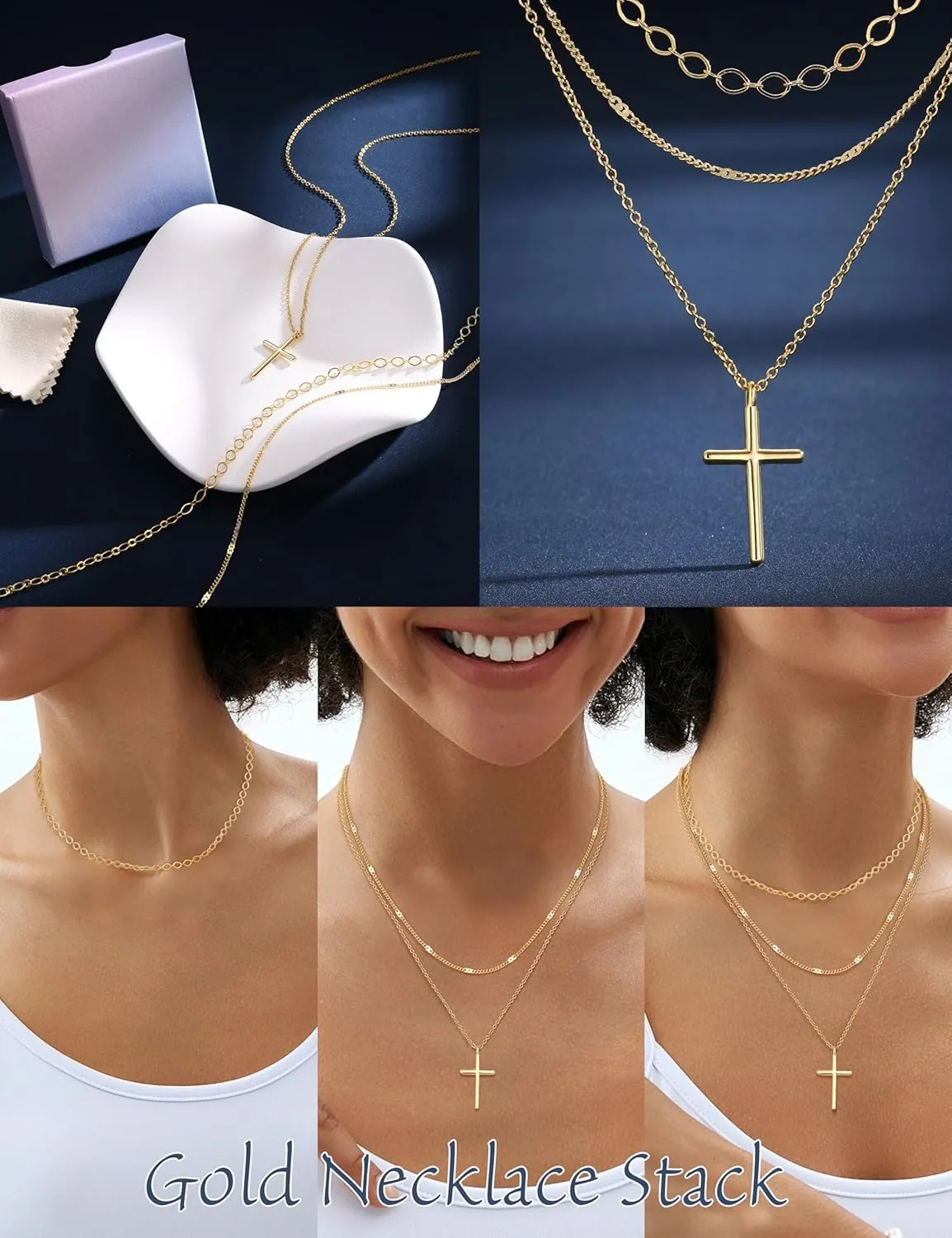 Besteel 3Pcs Dainty Layered Gold Necklaces for Women - Paperclip Pearl Choker Necklace Stack Set Trendy Simple Layering Chain Pendant Jewelry Non Tarnish Waterproof Gifts