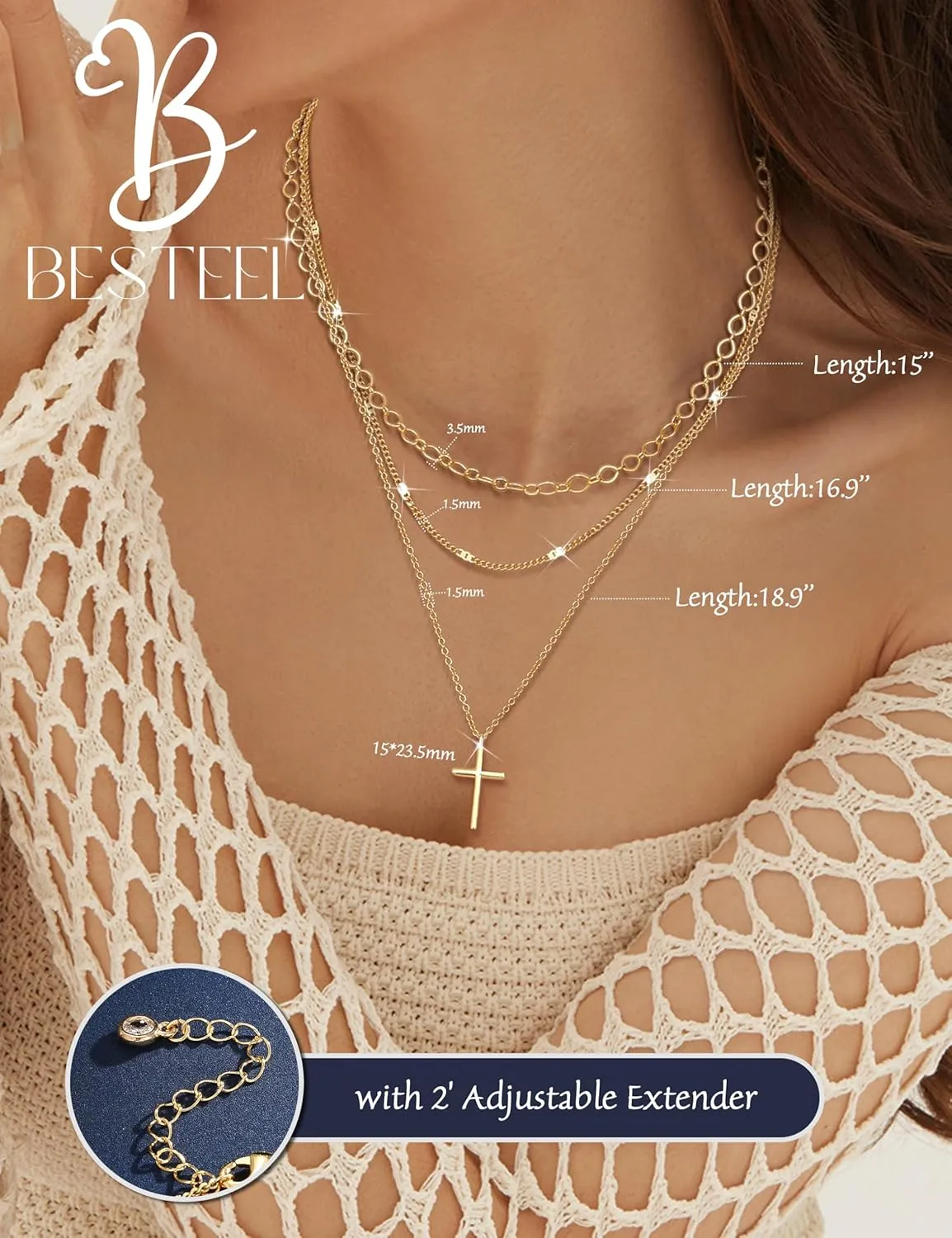 Besteel 3Pcs Dainty Layered Gold Necklaces for Women - Paperclip Pearl Choker Necklace Stack Set Trendy Simple Layering Chain Pendant Jewelry Non Tarnish Waterproof Gifts