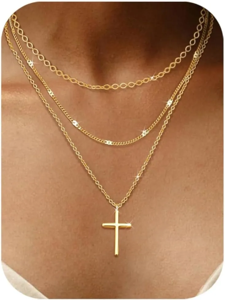 Besteel 3Pcs Dainty Layered Gold Necklaces for Women - Paperclip Pearl Choker Necklace Stack Set Trendy Simple Layering Chain Pendant Jewelry Non Tarnish Waterproof Gifts