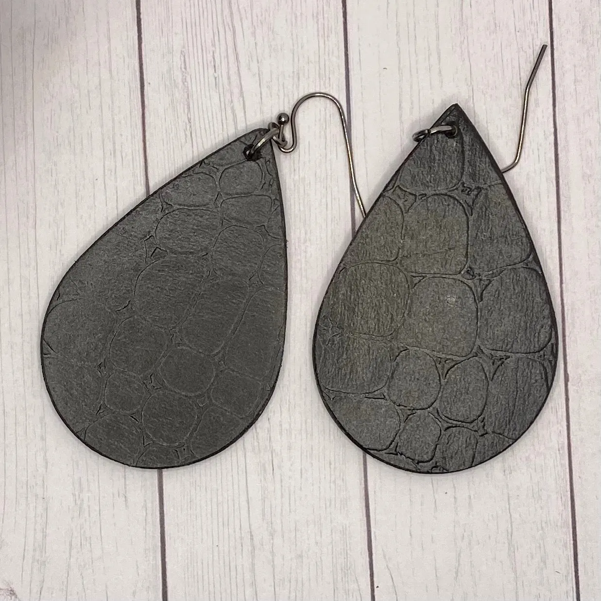 Black Embossed Wood Earrings
