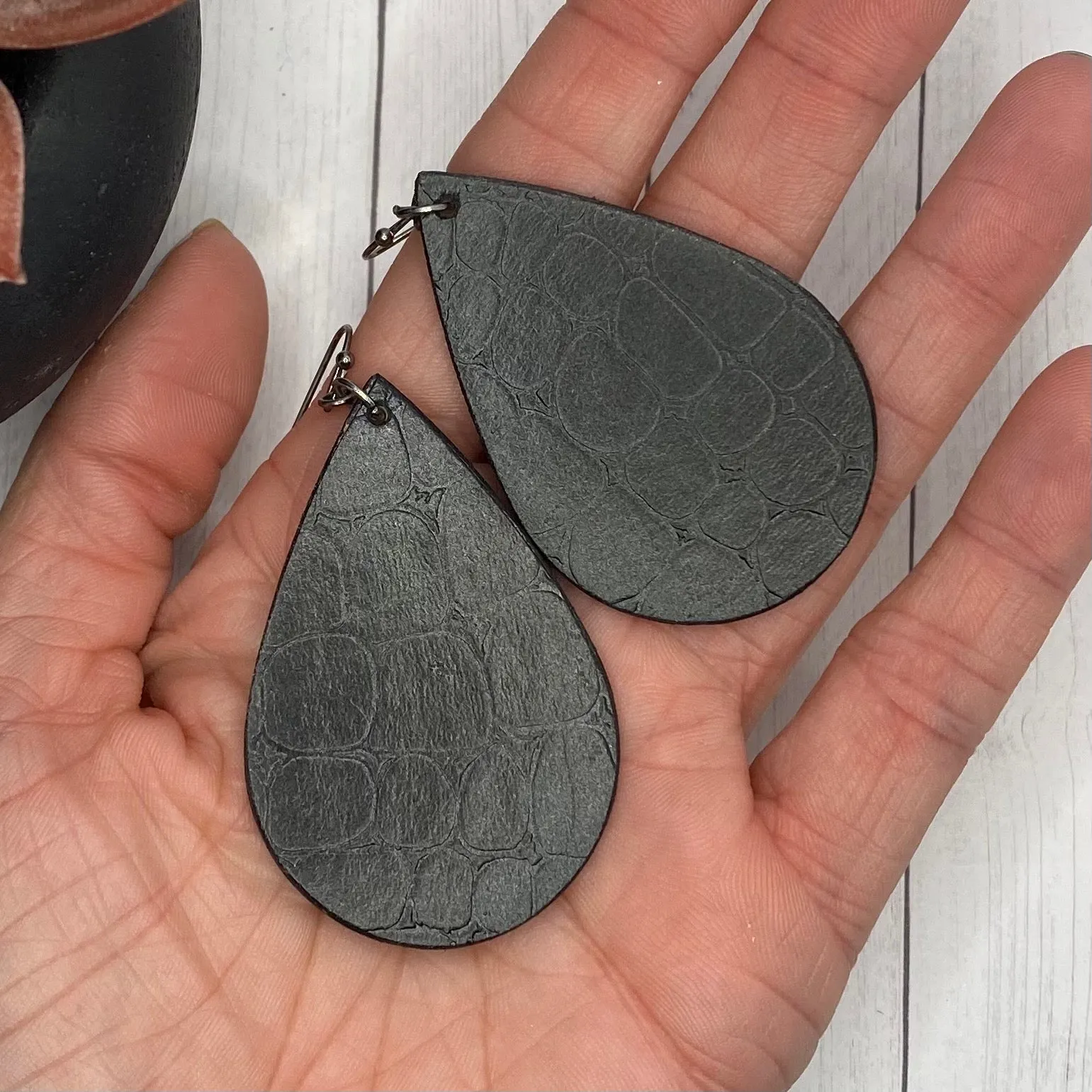 Black Embossed Wood Earrings