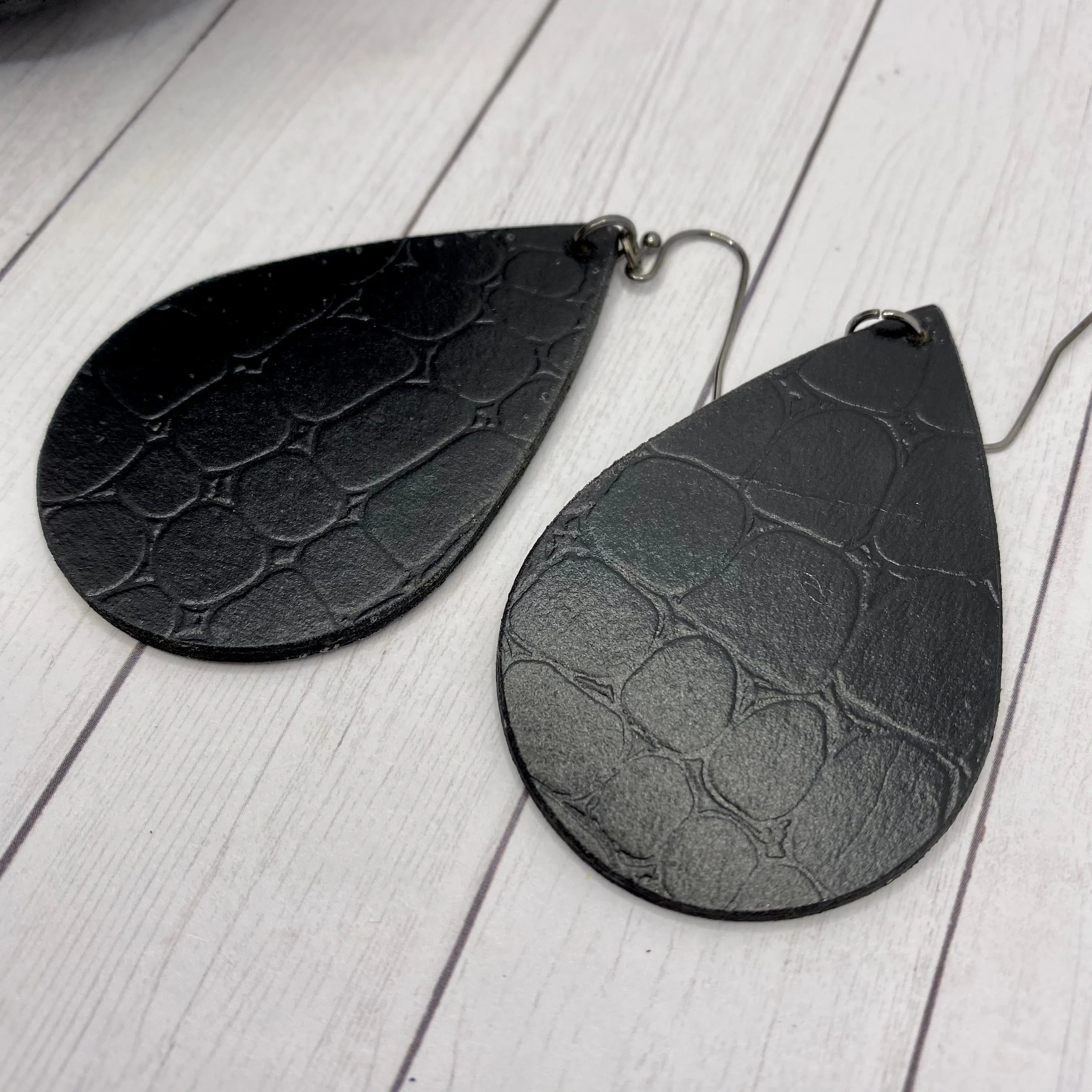 Black Embossed Wood Earrings