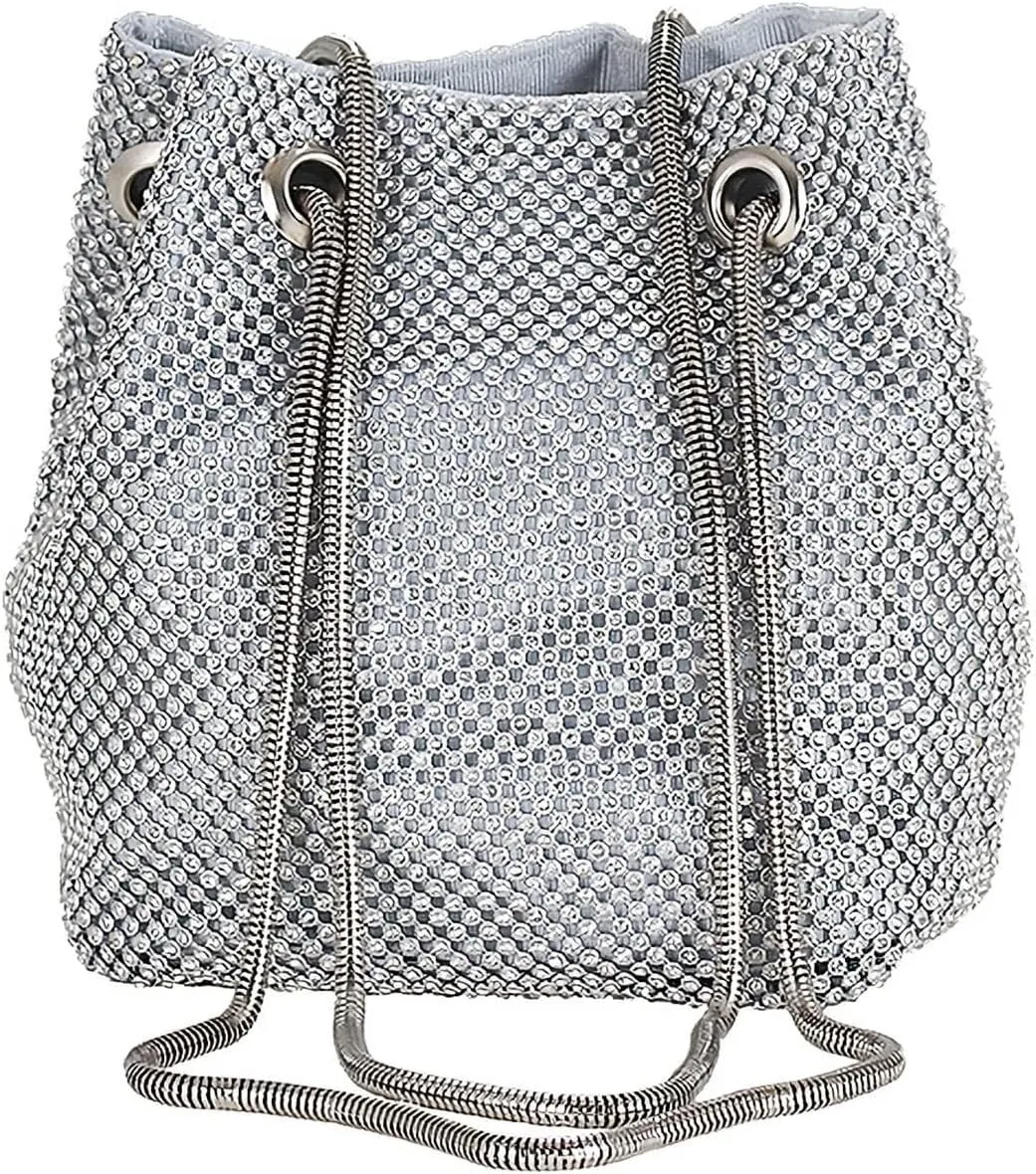 Bling Wedding Shoulder Crossbody Banquet Rhinestone Evening for Women Crystal Bucket Purse Handbag