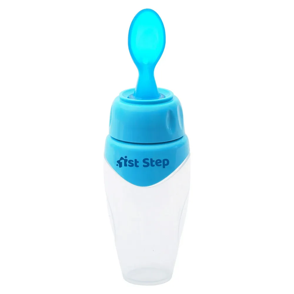 Blue Non Spill Silicone Soft Squeeze Food Feeder