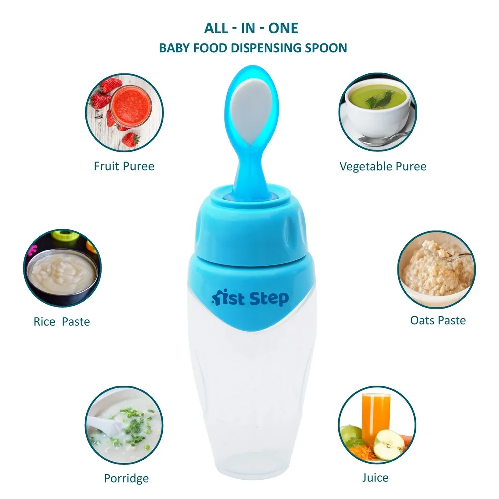 Blue Non Spill Silicone Soft Squeeze Food Feeder