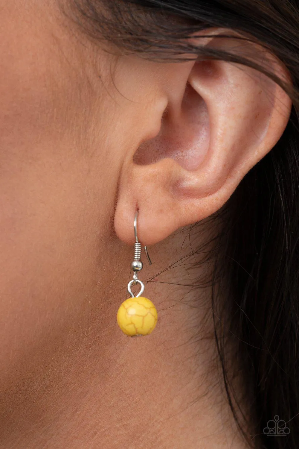 Bountiful Badlands Yellow Stone and Silver Flower Necklace - Paparazzi Accessories