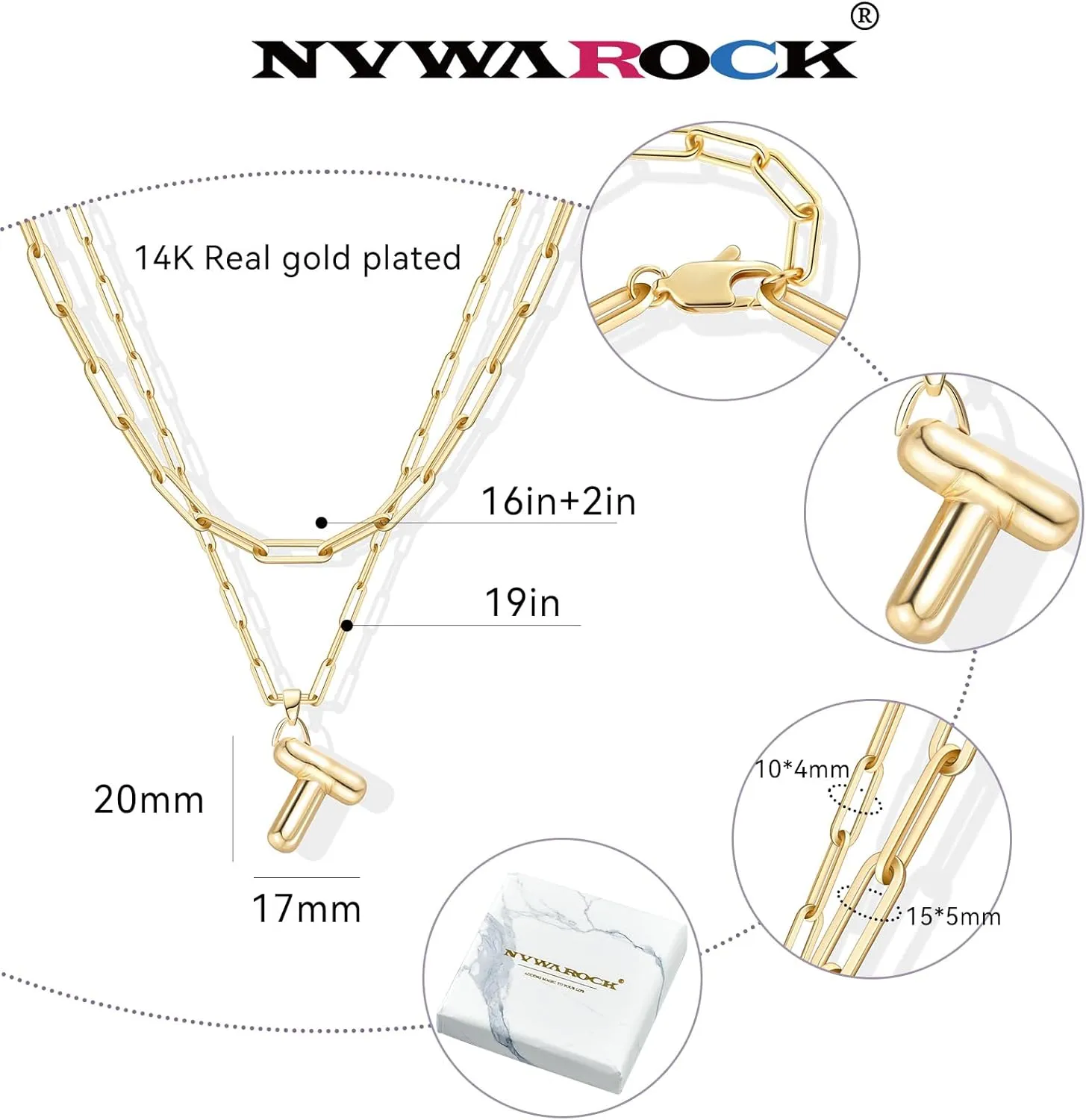 Bubble Letter Necklace for Women Balloon Initial Layered Necklaces 14K Gold Plated Chunky Alphabet Pendant Paperclip Link Double Choker