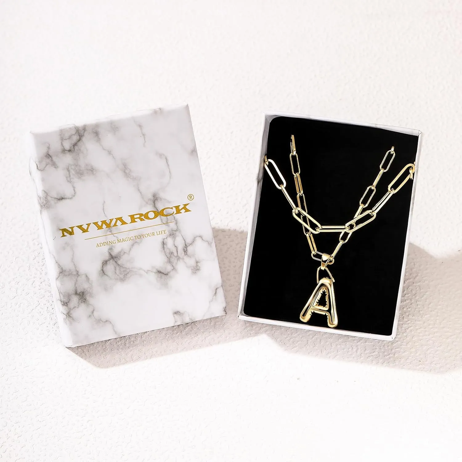Bubble Letter Necklace for Women Balloon Initial Layered Necklaces 14K Gold Plated Chunky Alphabet Pendant Paperclip Link Double Choker