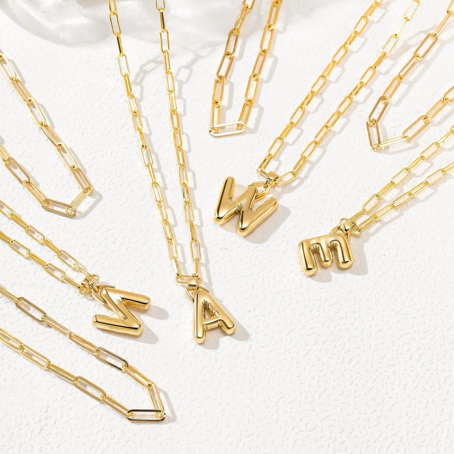 Bubble Letter Necklace for Women Balloon Initial Layered Necklaces 14K Gold Plated Chunky Alphabet Pendant Paperclip Link Double Choker