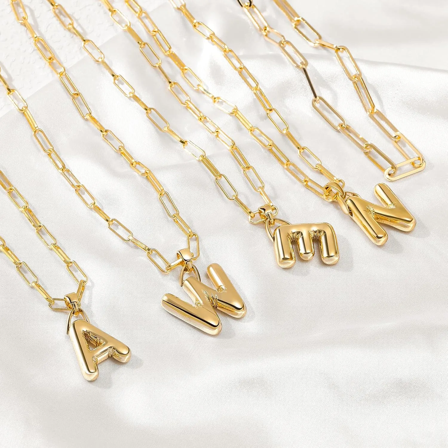 Bubble Letter Necklace for Women Balloon Initial Layered Necklaces 14K Gold Plated Chunky Alphabet Pendant Paperclip Link Double Choker
