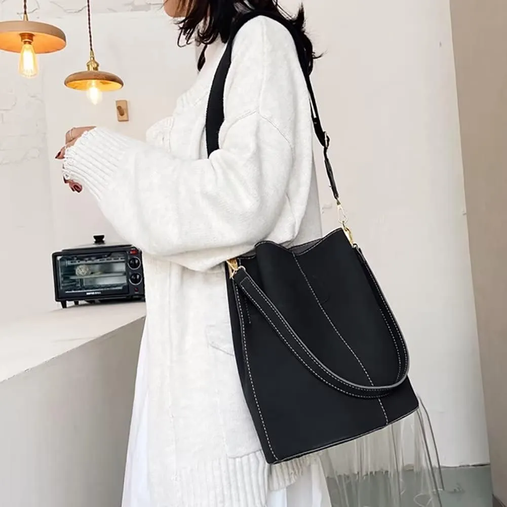 Bucket Bag for Women Girls Large Capacity Genuine Leather Crossbody Shoulder Purse Casual Hobo Tote Handbag for Daily Carry