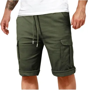 Cargo Pants for Men Joggers Slim Fit Drawstring Pockets Workout Cropped Pants Plain Distressed Fishing Work Pants