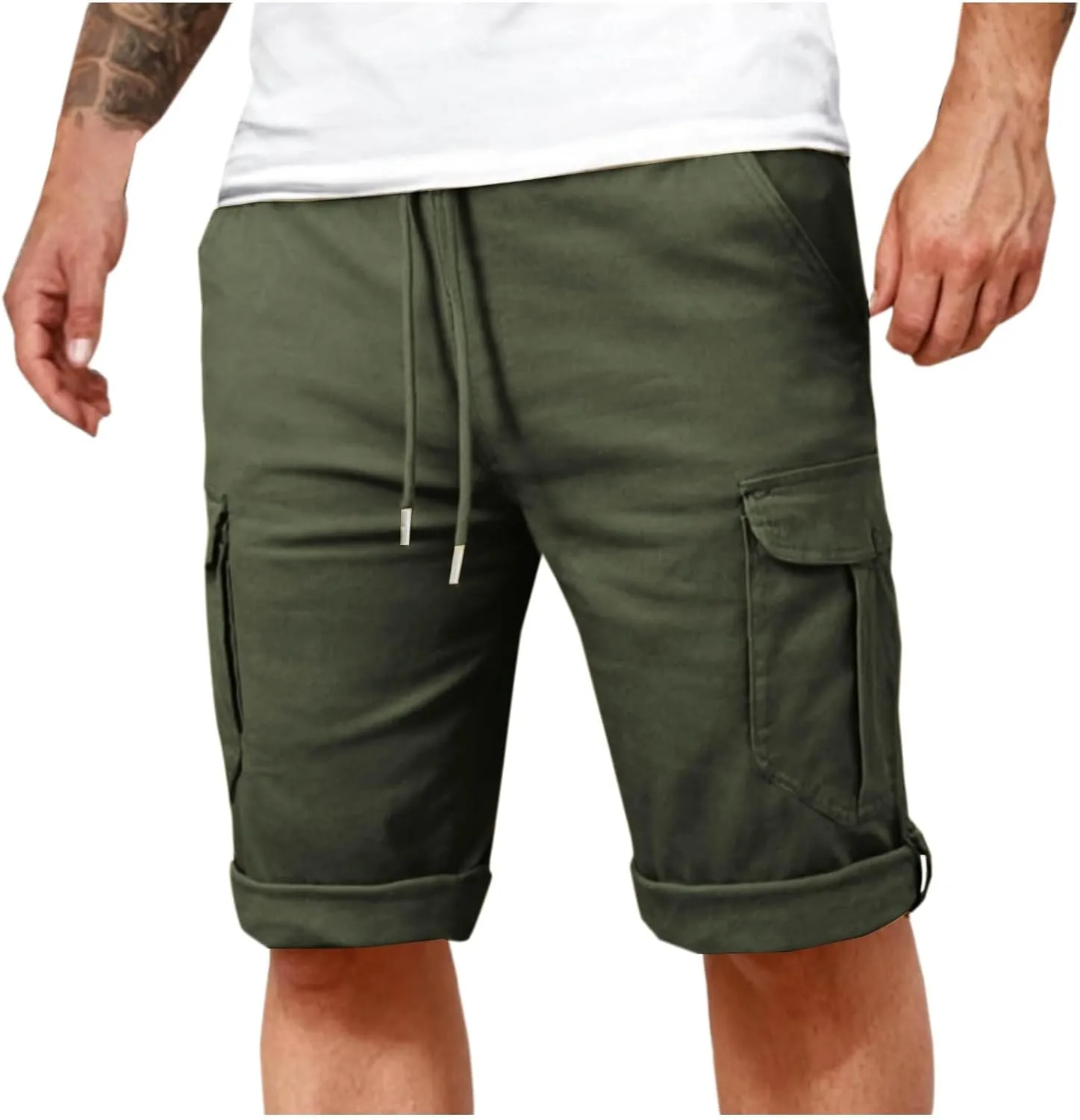 Cargo Pants for Men Joggers Slim Fit Drawstring Pockets Workout Cropped Pants Plain Distressed Fishing Work Pants