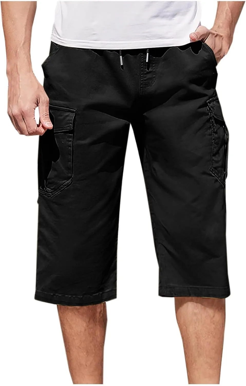 Cargo Pants for Men Joggers Slim Fit Drawstring Pockets Workout Cropped Pants Plain Distressed Fishing Work Pants