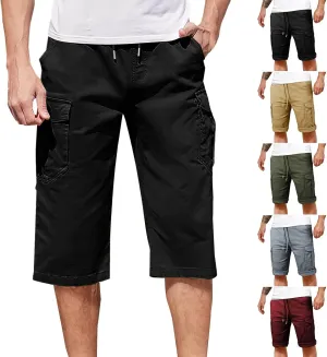 Cargo Pants for Men Joggers Slim Fit Drawstring Pockets Workout Cropped Pants Plain Distressed Fishing Work Pants