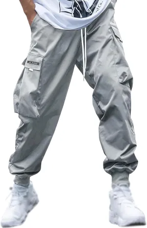 Casual Cargo Pants for Men Elastic Waist Relaxed Fit Trousers Hiking Joggers Athletic Pants with Multi Pockets