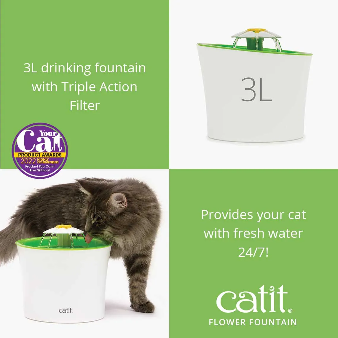 CatIt | Flower Cat Drinking Fountain with Triple Action Filter - 3L