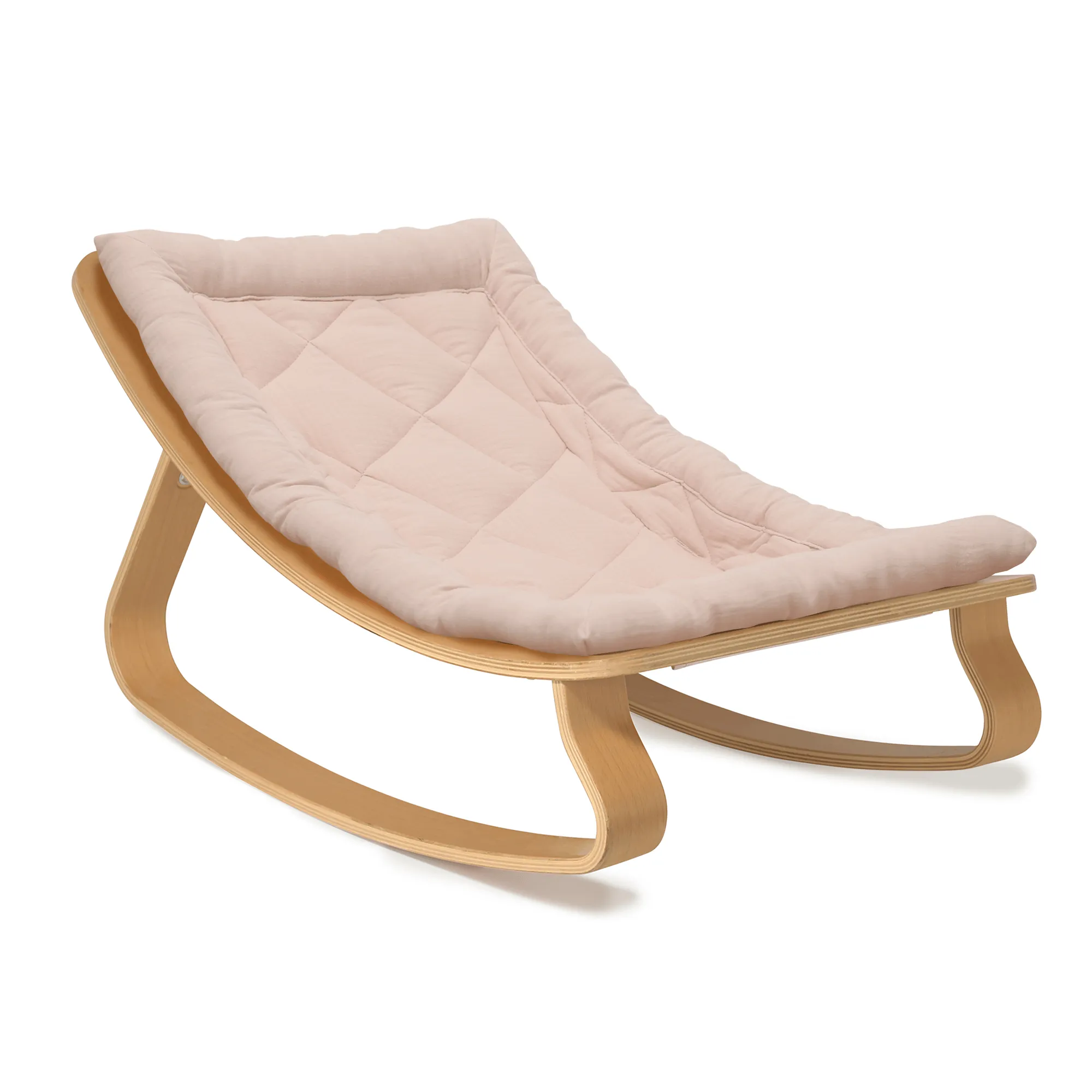 Charlie Crane LEVO Baby Rocker - Beech with Nude Pink Cushion