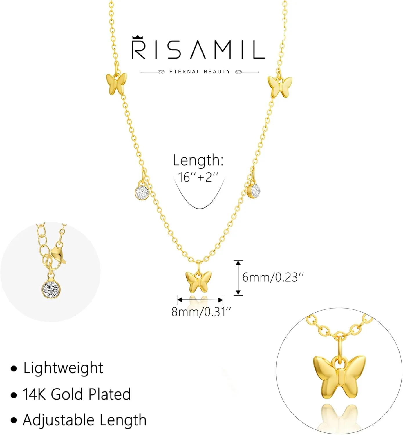 Charm Gold Necklace for Women Trendy, Dainty Gold Necklace Shell Star Butterfly Crystal Choker Necklace Chunky Gold Pendant Necklaces Womens Necklace Jewelry Gift