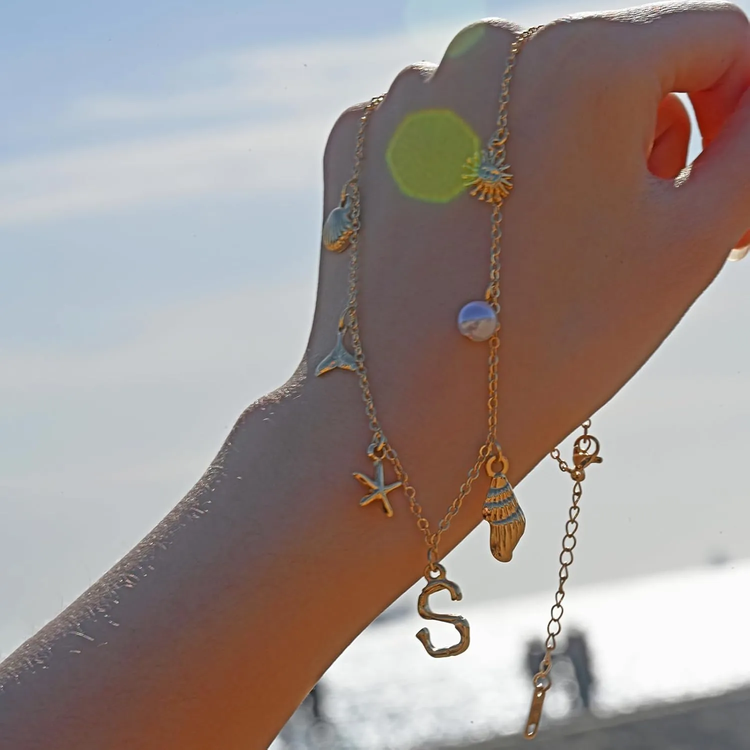 Charm Necklace for Women Shell Starfish necklace 18K Gold Plated Womens Charm Necklace Ocean Jewelry Name Necklace Personalized Initial Necklaces for Women Trendy Jewelry